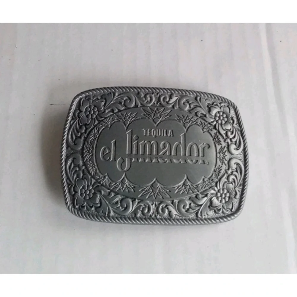 El Jimador Tequila Belt Buckle Western Style Floral‎ Accents Silver Tone